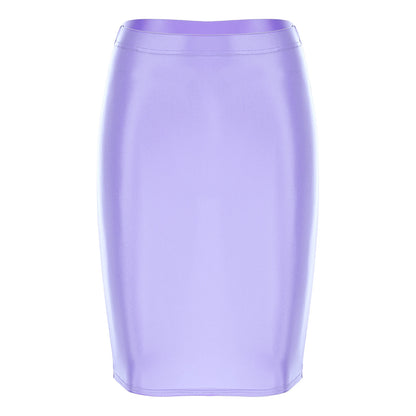 Womens Ladies Pencil Skirt Glossy Rave Party Clubwear Fashion Stretchy Casual Solid Color High Waist Bodycon Mini Skirts