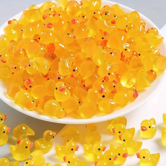 50/100 Pcs Luminous Mini Duck Tiny Resin Duck Little Duck Figurines Bulk for Dollhouse Ornament Micro Garden DIY Crafts Decor