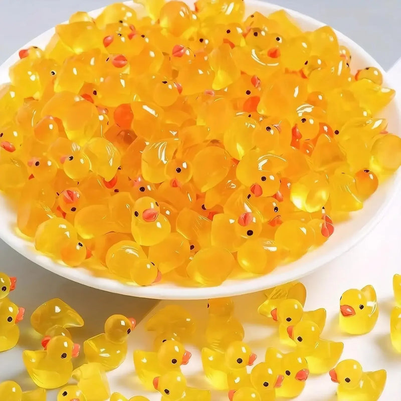 50/100 Pcs Luminous Mini Duck Tiny Resin Duck Little Duck Figurines Bulk for Dollhouse Ornament Micro Garden DIY Crafts Decor