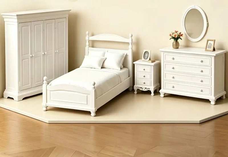 All White Bedroom Furniture Set, Dollhouse Mini Bed Wardrobe Dresser Nightstand Kit, Classic Bedroom Prop for OB11DioramaLayout