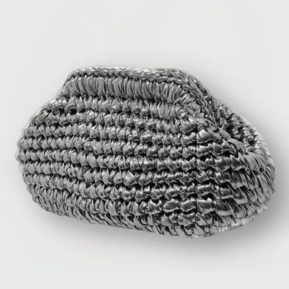 Yingzi Women's Silver Cloth Strip Crochet Clip Bag Woven Underarm Bag Clutch Large Size