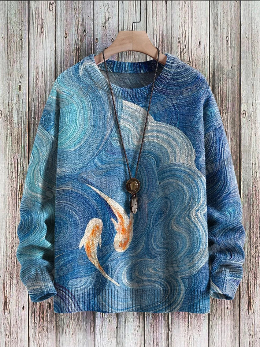 Vintage Frog Fun Art Pattern & Retro Owl Art 3D Printed Men's Knitted Pullover Winter Unisex Casual Knit Pullover Sweater ZZM98