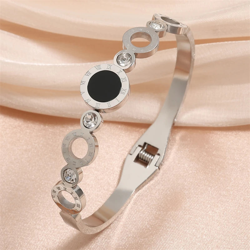 Yupsk Fashion Black Roman Numerals Stainless Steel Bangles Set for Women Men Stainless Steel Couple Bracelet Jewelry Gift