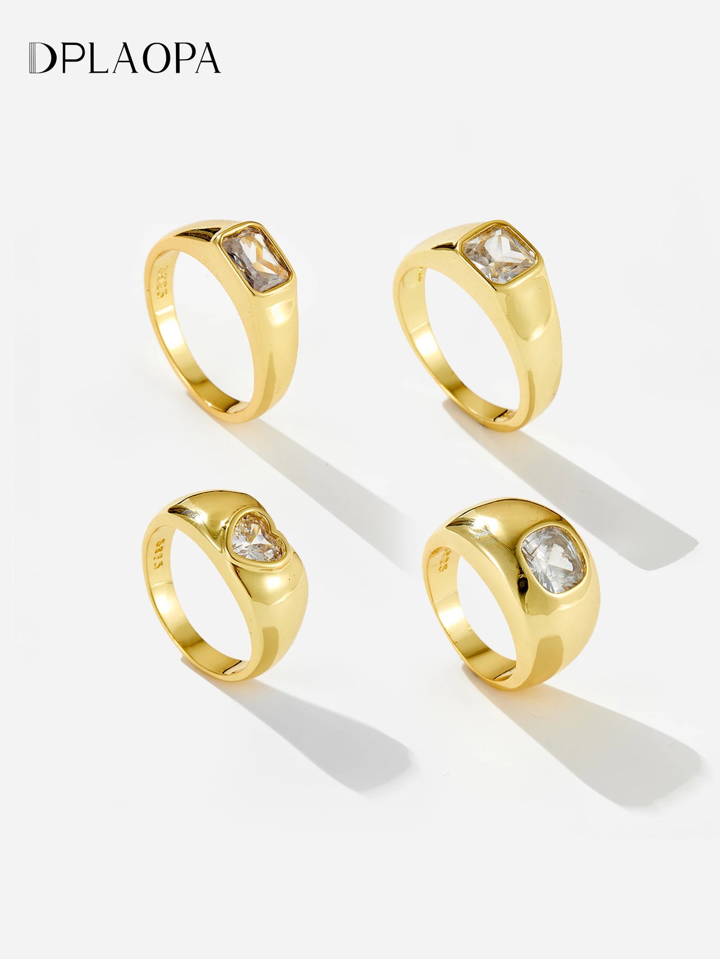 DPLAOPA 925 Sterling Silver Gold Thick Band Big CZ Zircon Size Ring Women Luxury Fine Jewelry 2023 Fine Jewelry Crystal