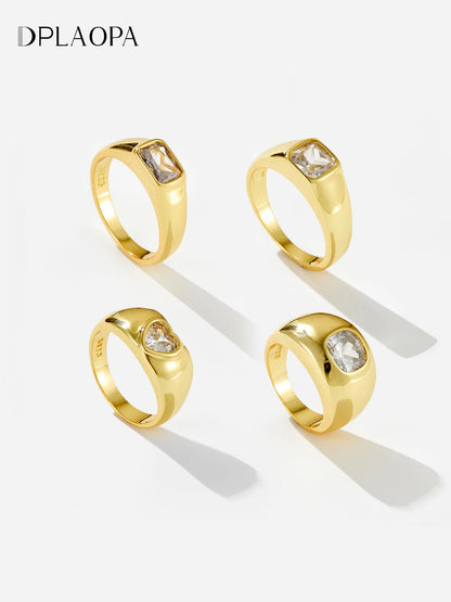 DPLAOPA 925 Sterling Silver Gold Thick Band Big CZ Zircon Size Ring Women Luxury Fine Jewelry 2023 Fine Jewelry Crystal
