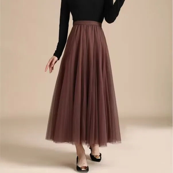 19 Colors 720 Degree Women's Spring Summer New Solid Long Skirt Big Swing Mesh Skirt A-line Dance Skirt