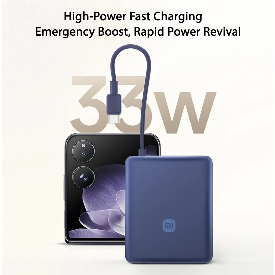 Xiaomi 10000mAh 33W Two-Way Fast Charging Portable External Battery Power Bank with Built-in USB-C Cable Compatible with iPhone