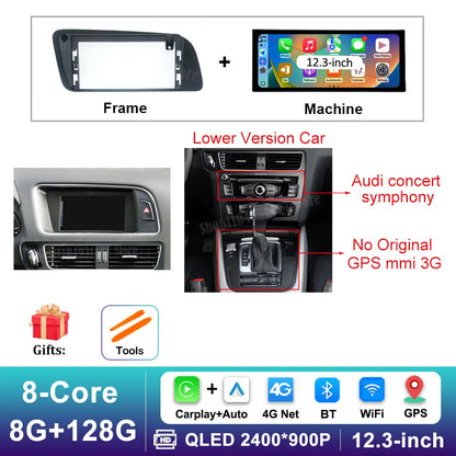 12.3 inch GPS Navigation Wireless Carplay Android 16 for Audi Q5 2009 - 2017 BT Car Multimedia Video Radio Player 4G Auto Tools