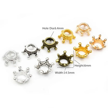 20pcs 14.5x6mm Alloy Loose Spacer Crown Beads Gold Silver Bronze Color Charms Beads for DIY Jewelry Making Bracelet Accessories