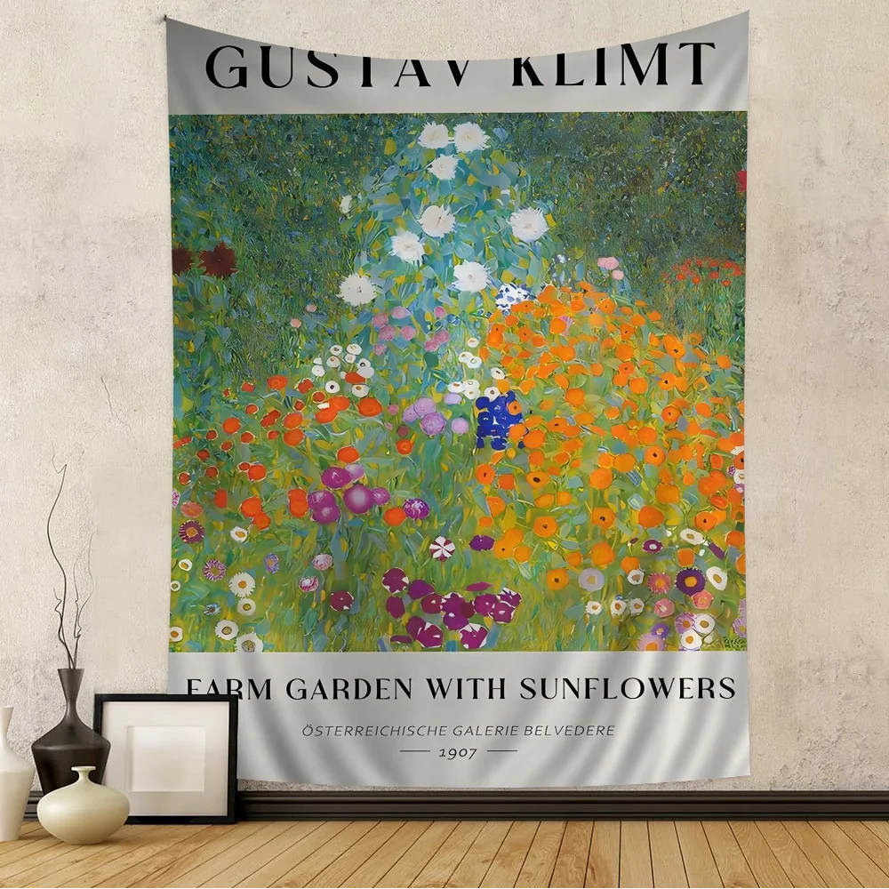 Gustav Klimt Flower Garden Sunflowers Cartoon Tapestry Art Science Fiction Room Home Decor Art Home Decor