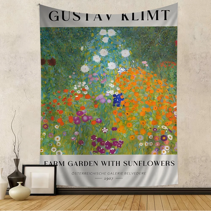 Gustav Klimt Flower Garden Sunflowers Cartoon Tapestry Art Science Fiction Room Home Decor Art Home Decor