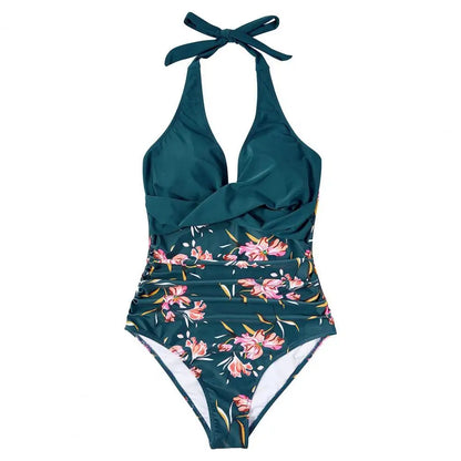 Women Monokini Sleeveless One-piece Swimsuit Patchwork Color Backless Tummy Control High Waisted Bathing Suit Lady Beachwear