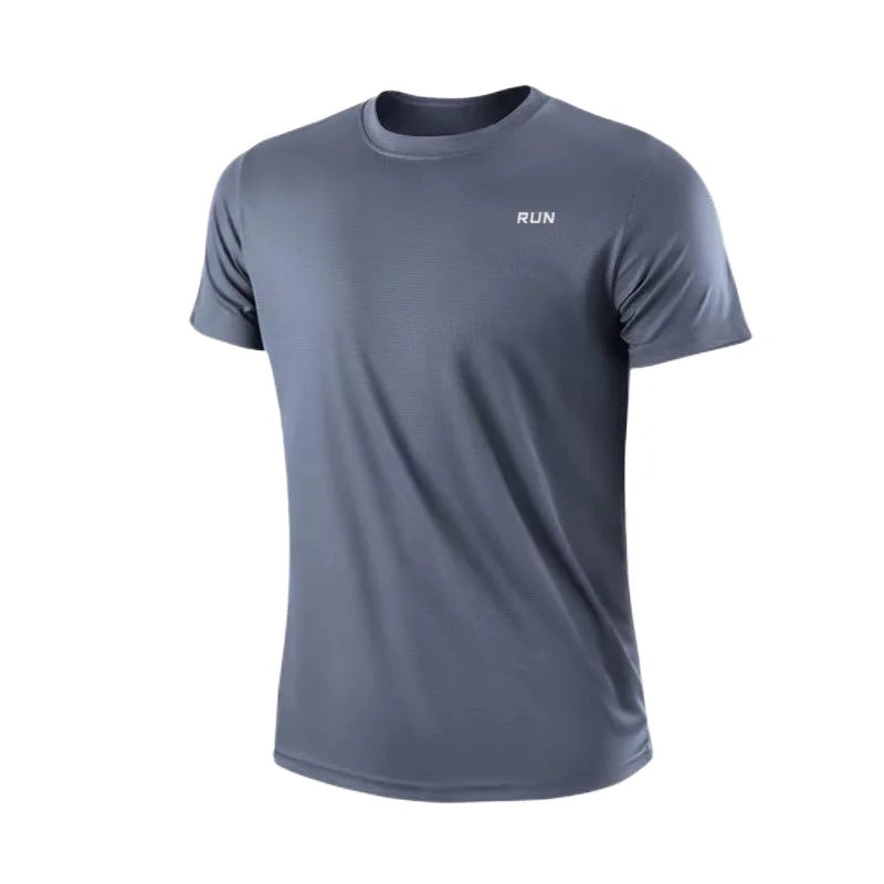 Schnelltrocknendes, kurzärmeliges Herren-Trainingsshirt mit Rundhalsausschnitt, feuchtigkeitsableitend, ideal für Fitnessstudio, Sport und Fitness. Leichtes Material.