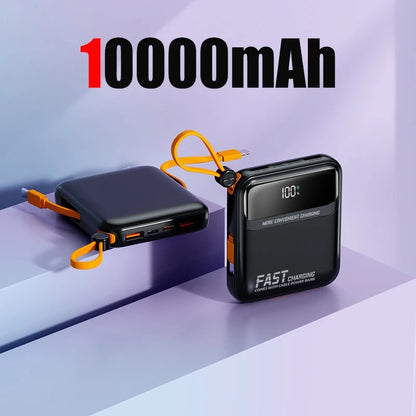 Lenovo 120W 10000mAh Power Bank Large Capacity 4 In1 Cables Intelligent Digital Display Light Portable Powerbank For iPhone New