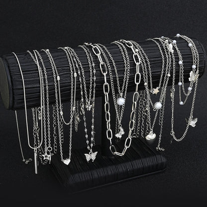 13Pcs/Set Simple Temperament Necklace Set Butterfly Pearl Heart Star Zircon Silver Color Necklace for Women Fashion Jewelry Gift