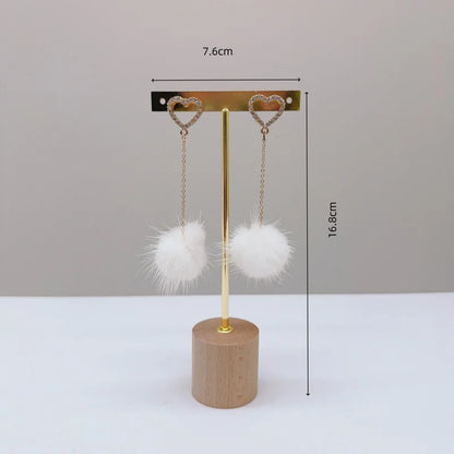 Metal T Bar Earring Display Stand Jewelry Stand with Wooden Round Base Earring Hanging Holders Jewelry Organizer