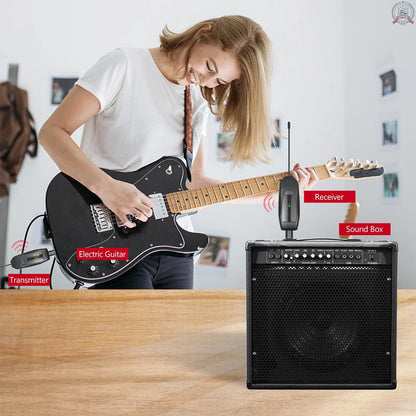 BOMGE Wireless Guitar Transmitter Receiver UHF Rechargeable Wireless Guitar System with 30 Channels for Bass Electric Instrument