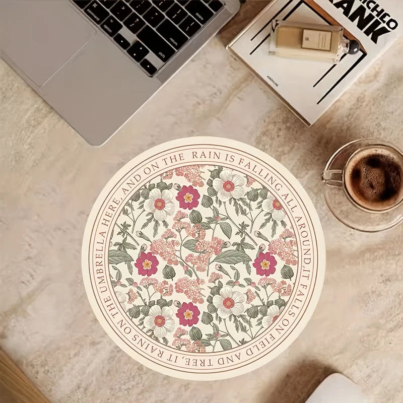 Cute round mouse pad with anti slip rubber base, portable office desktop pads, computer laptop, PC accessories