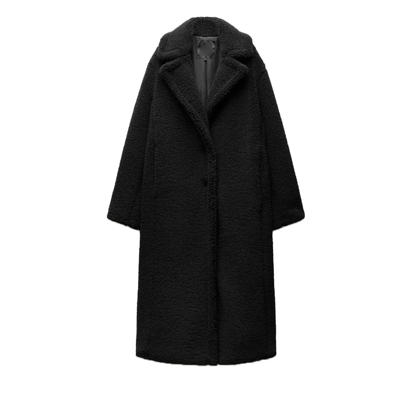 Autumn Winter New Arrival Women's Lazy Sle Warm Lapel Long Sve Fce Long Coat Jaet Straight Cut Commute Polyester
