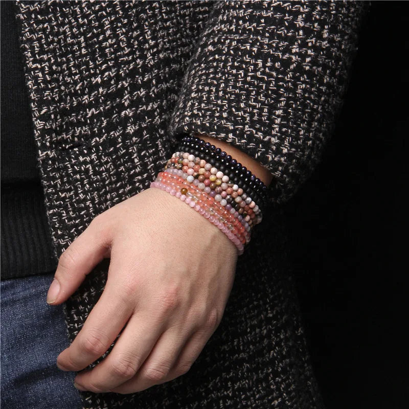 Fashion 4mm Natural Stone Bracelet Men Women Handmade Braided Adjustable Braclet Small Tiger Eyes Howlite Agates Beads Braslet