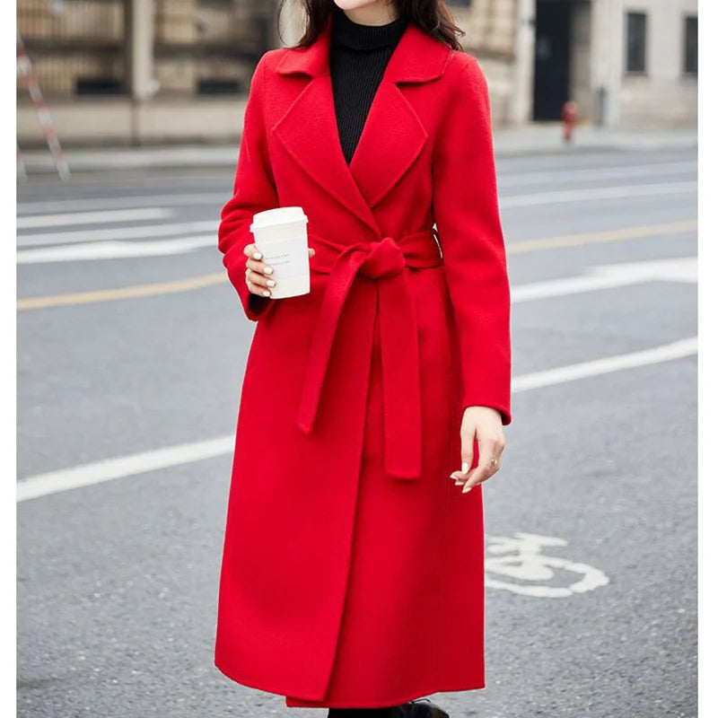 Autumn Winter Women Casual Jacket Woolen Blends Coats Female Korean Mid-Long Coat Girls Fashion Slim Baggy Clothes