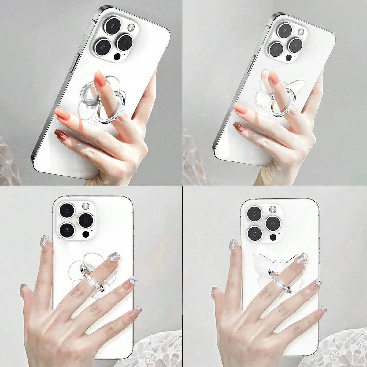 Crystal Diamond Transparent Phone Ring Holder 360° Rotatable Universal Finger Grip Stand Compatible with All Phones & Cases 1PC