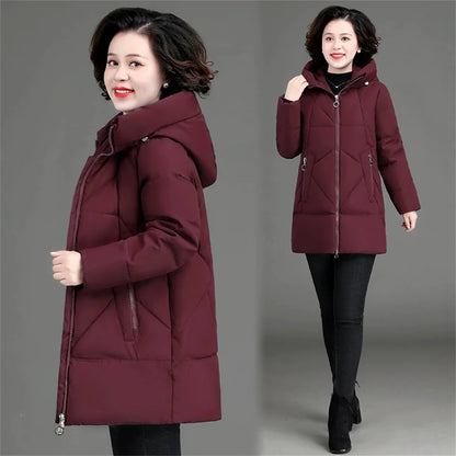 New Loose Women Snow Jacket 3XL 4XL 2026 Winter Women Jacket Warm Parkas Female Thicken Coat Cotton Padded Long Hooded Outwear