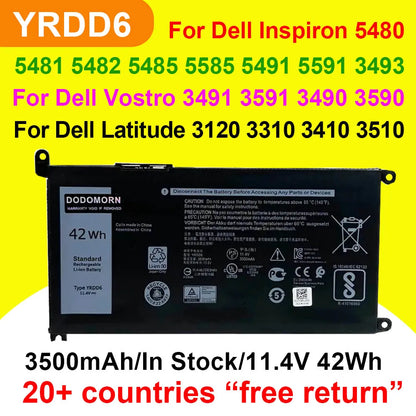 YRDD6 For Dell Inspiron 5480 5485 5585 5490 5590 5491 5591 3493 3593 Vostro 3490 3590 3491 3591 Latitude 3310 Laptop Battery