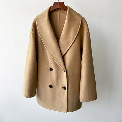 Naizaiga 90% WOOL 10% CASHMERE  Loose double-breasted tweed coat fall  winter classic wool blend black Women coat jacket  MPH1