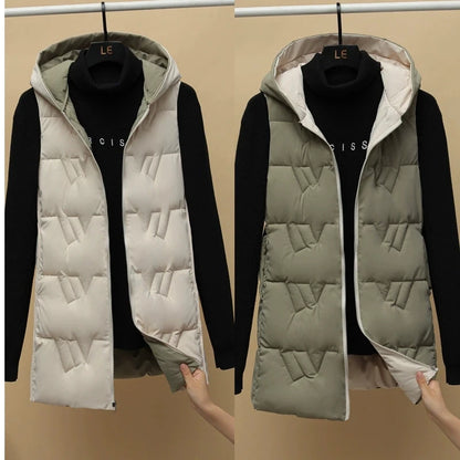 Autumn Winter Two-Sided Hooded Light Casual Down Cotton Vest Coat 2025 New Women Long Vest Jacket Korean Loose Waistcoat Jacket