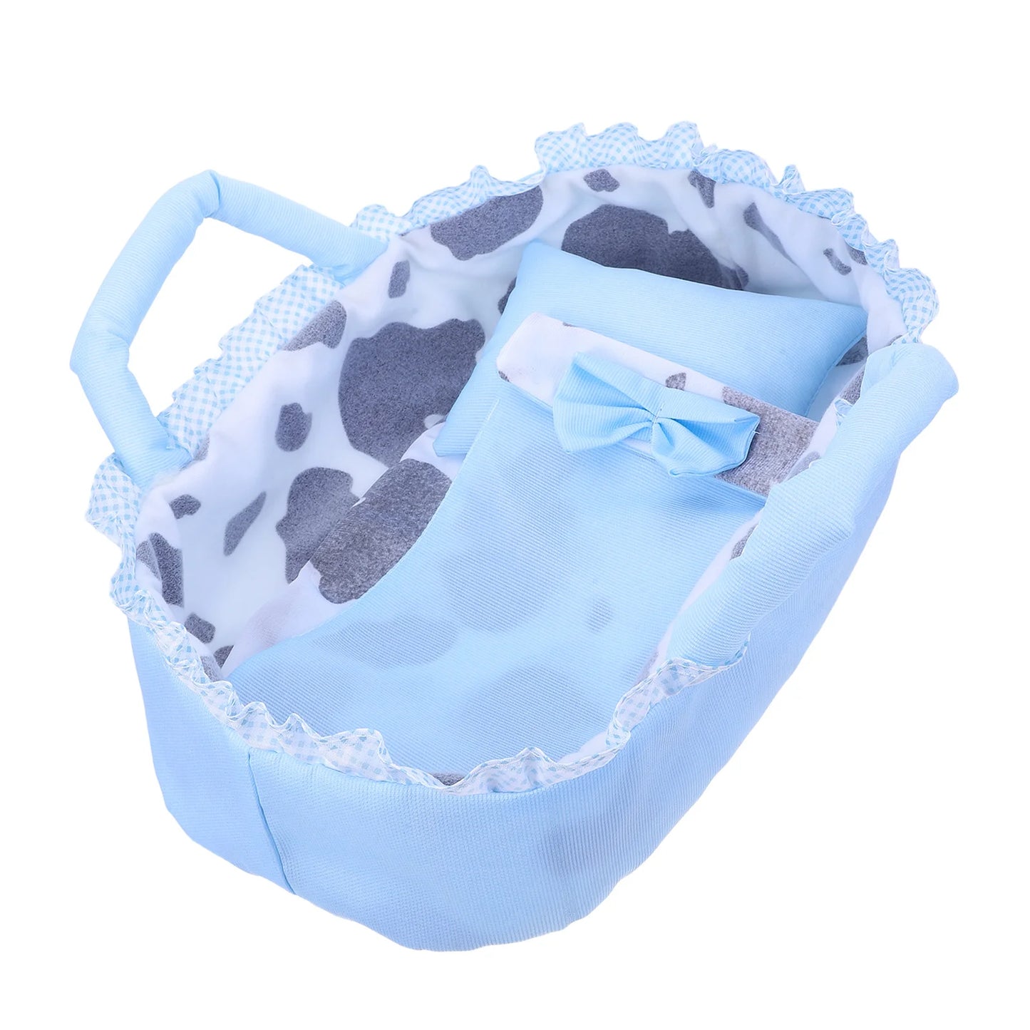 Baby Bassinet 35Cm Blue Handheld Cradle Carrier For Dollhouse Play Mini Crib Bed Reborn Accessories Kids Pretend