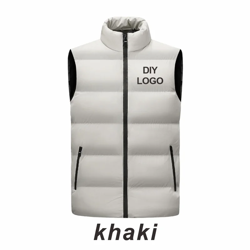 Sleeveless Vest Men's Stand Collar Thicken Jacket Down Windproof Winter Coat Custom Printing Company Brand Diy Logo Warm Vest