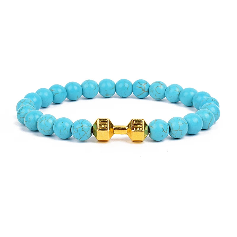 Dumbbells For Men Beads Bracelet Natural Black Volcanic Lava Stone Energy Barbell Fashion Bracelets Bangles Handmade Jewelry