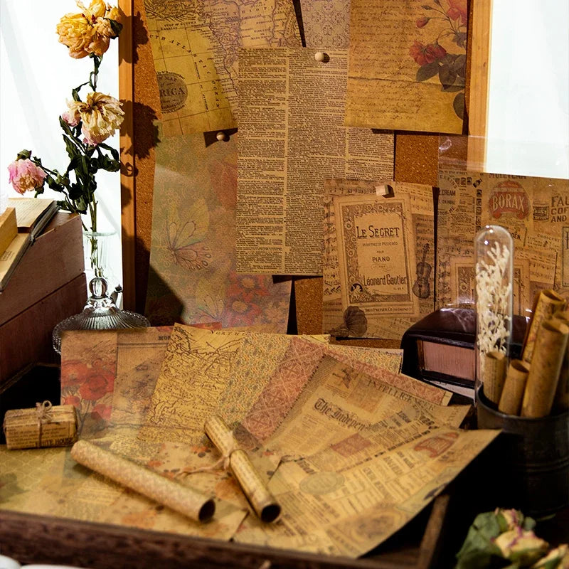 12 pcs/lot Kraft paper material package antique newspaper diy hand account priming decoration collage Memo Pad 6 options