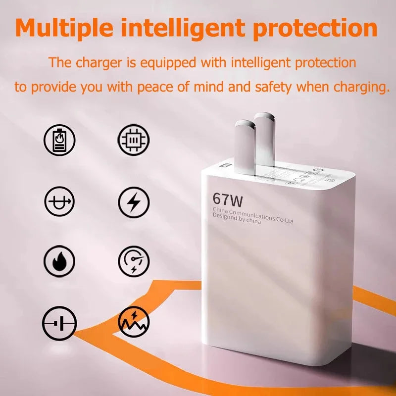 Xiaomi 67W Charger Original Fast Charging Cargador USB Cable EU/US Wall Adapter Mi 14 13 12 Redmi Note 13 12 Pro Turbo Poco F5