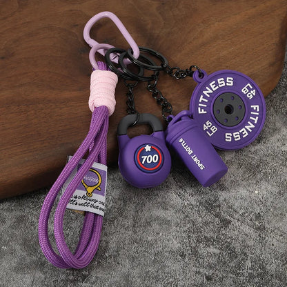 Fitness Keychain Gym Barbell Key chain Weightlifting with D-shaped Buckle Water Cups Simulation Dumbbells Creative Bag Charm