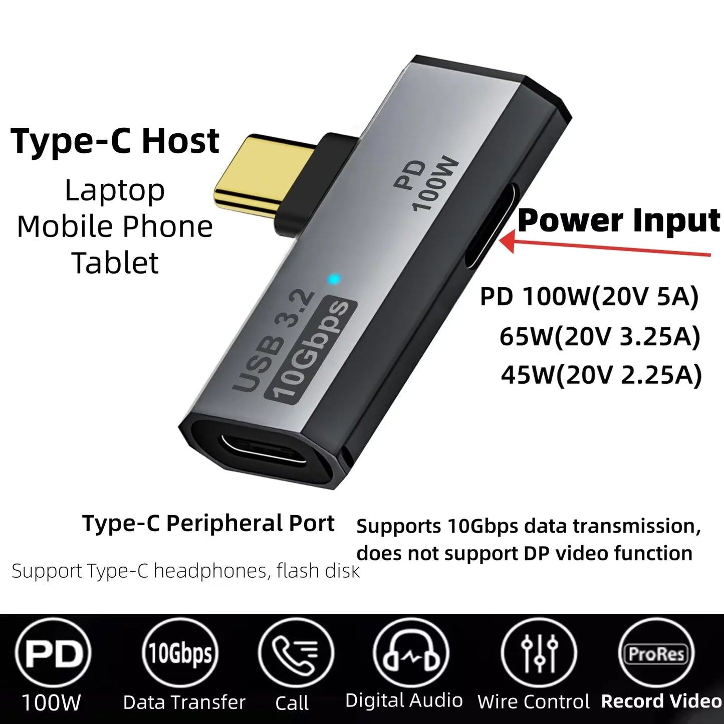 USB C to Dual Type-C Adapter 2-in-1 Splitter with 10Gbps Data & HiFi Headphone, 100W PD Charging for Macbook Laptop Phone Tablet