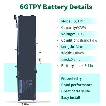 Damaite 97Wh 6GTPY Battery for Dell XPS 15-9560 15-9550 15-9570 15-7590 Precision 5520 5530 5540 5510 Vostro 7500 4GVGH 1P6KD