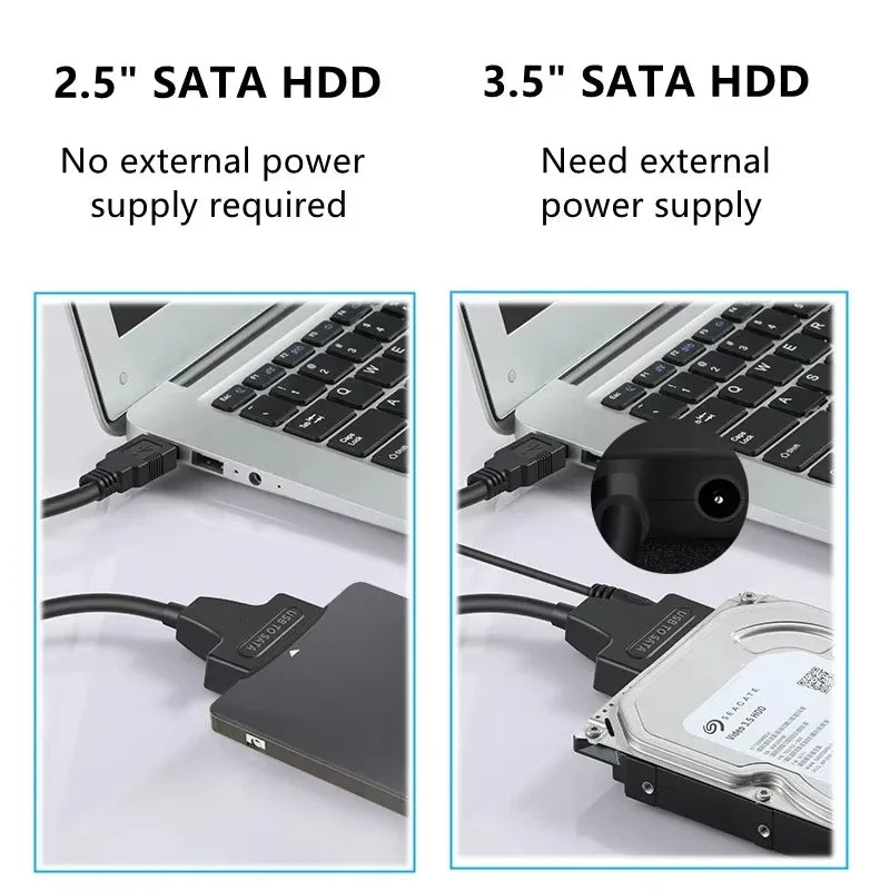 SATA To USB 3.0/Type-C Cable SATA III Hard Drive Adapter Up To 6 Gbps for 2.5 3.5 Inch HDD SSD Hard Drive Disk with 12V/2A Power