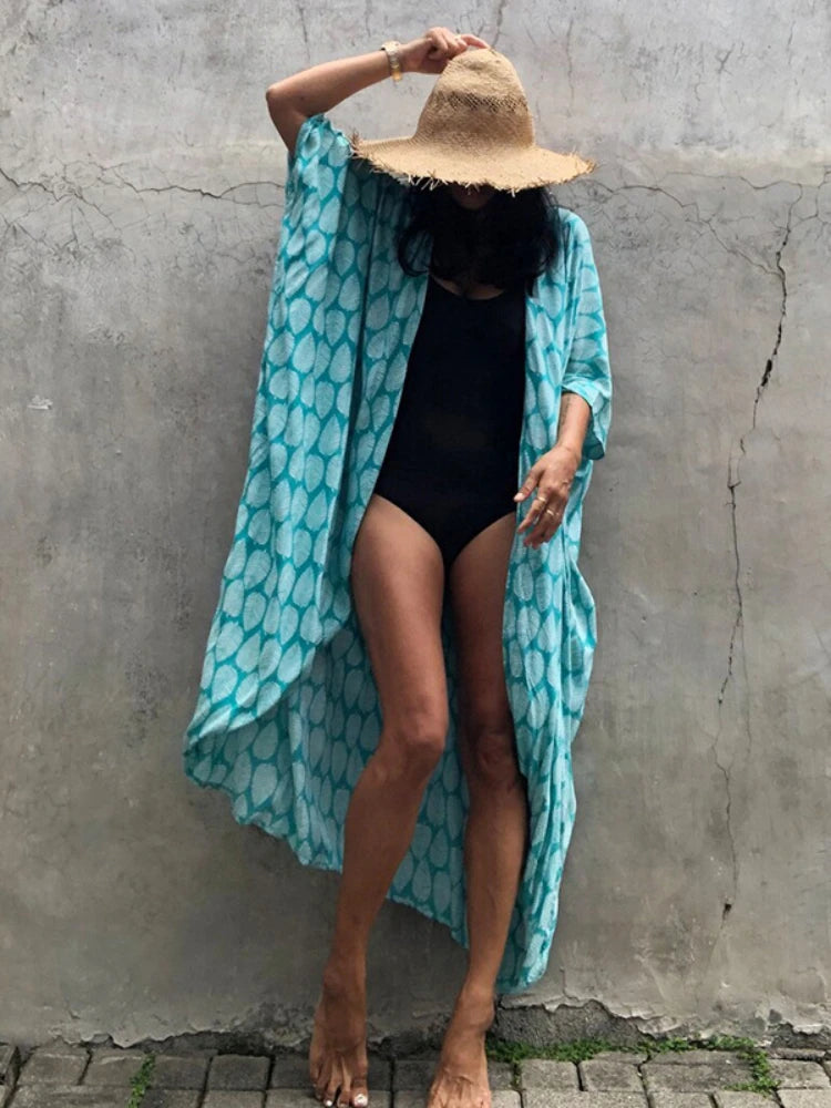 Bikini Cover Ups for Swimwear Women Printed Beach Kimono Self Belted Loose Wrap Beachwear Bathing Suit Dropshipping 22 Colors