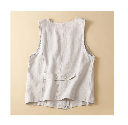 TingYiLi Cotton Linen Sleeveless Jacket For Women Summer V-neck White Khaki Green Black Vest Korean Style Waistcoat Cardigan