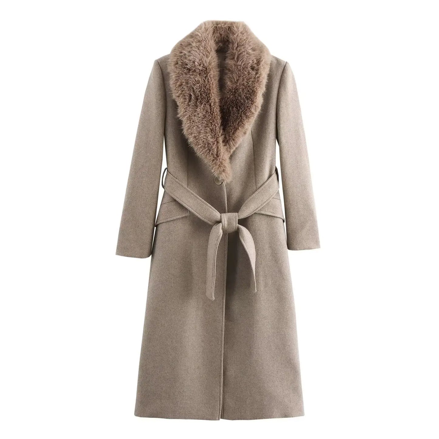 Long Sleeved Lapel Single Breasted Coat With Belt Pocket Decoration For Autumn And Winter New Women's Clothing