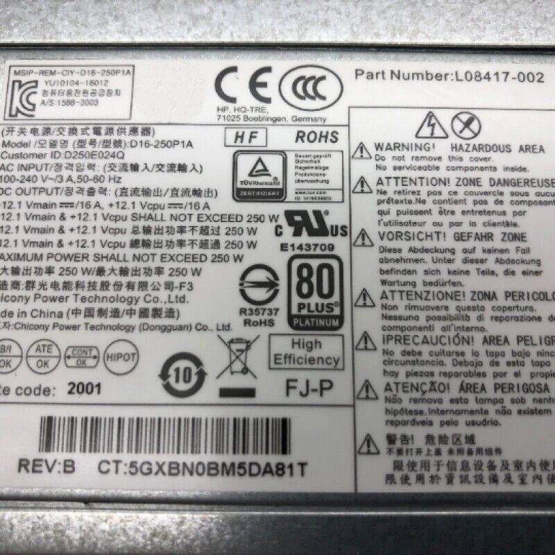 D16-250P1A New For HP ProDesk 400 600 800 G3 G4 Power Supply 250W PCH022 L08417-002 901761-002 High Quality