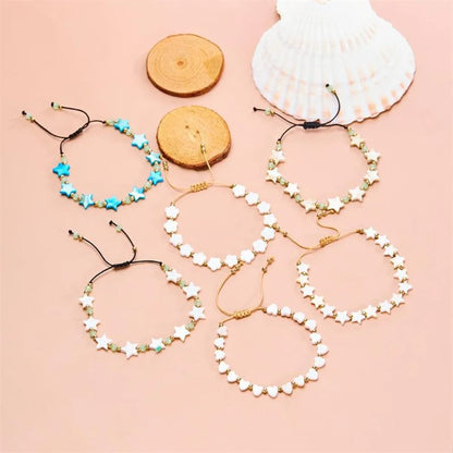 Fashion Cute Shell Heart-shaped Five-pointed Star Wax Rope Beaded Bracelet for Women Bohemia Sunmer Beach Jewelry Accessory Gift