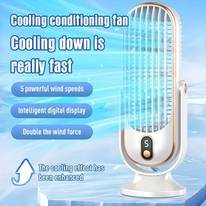 Portable Desktop Fan, Large Battery Dual Motor Home Small AirCooler, 5 Speed Air Cooling Fan 720° Surround Blower, Office
