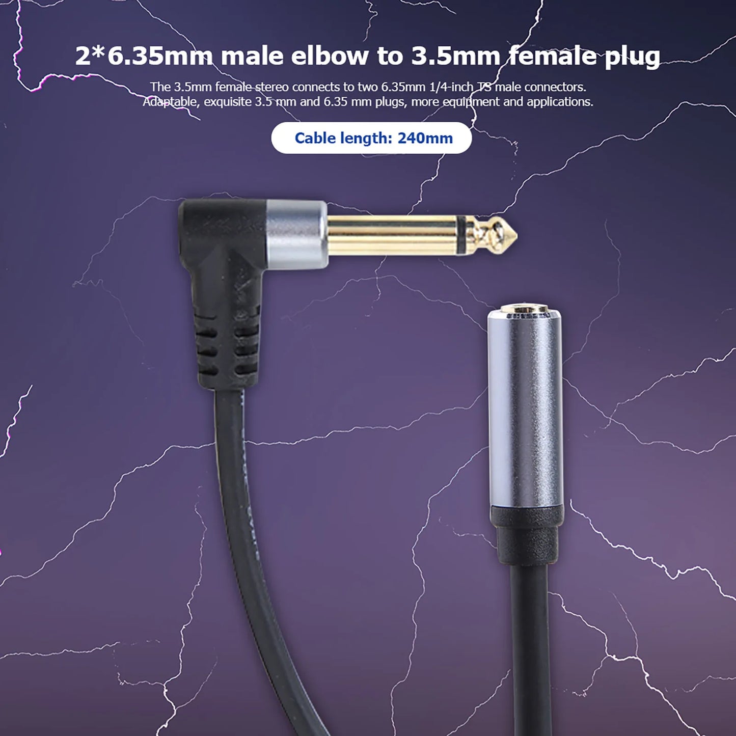 3.5mm 1/8 TRS Female Jack To Dual 6.35mm 1/4 TS Mono Right Angle Plug Stereo Y Splitter Audio Cable for Phone PC Speaker Mixer
