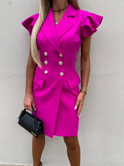 Casual Long Sleeve Blazer Beach Dress Spring V Neck Solid Slim Suit Dress Cover-Ups Elegant Women Straight Dress Bikini Cover-Up