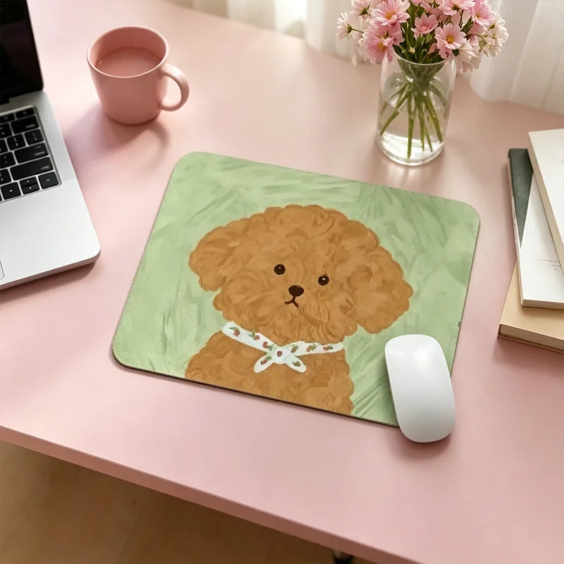 Cute Dog Mouse Pad, Rubber Non-slip Desk Mat for Office & Gaming, Poodle/White Dog/Schnauzer/Smiley Dog, Universal