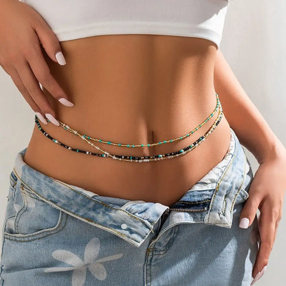 Body Jewelry Rice Bead Waist Chain Colorful Bohemian Style Belly Chain Ethnic Style Bikinis Jewelry Body Chain Jewelry