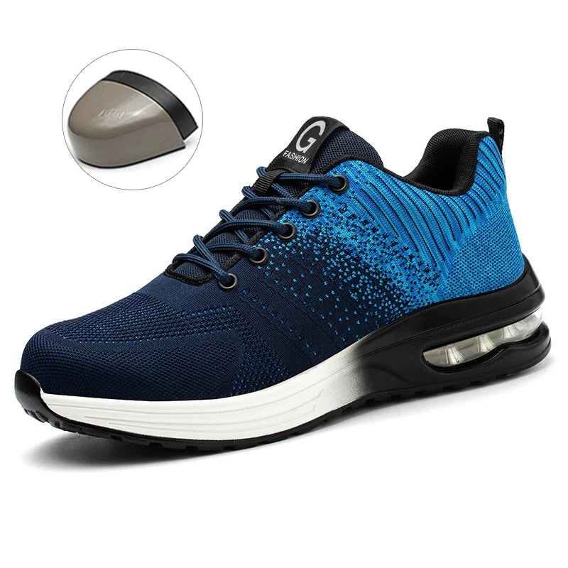Steel Toe Work Shoes for Men Women  Anti-Smash Anti-Puncture Blue Safety Shoes Breathable Lightweight Air Cushion Work Shoes